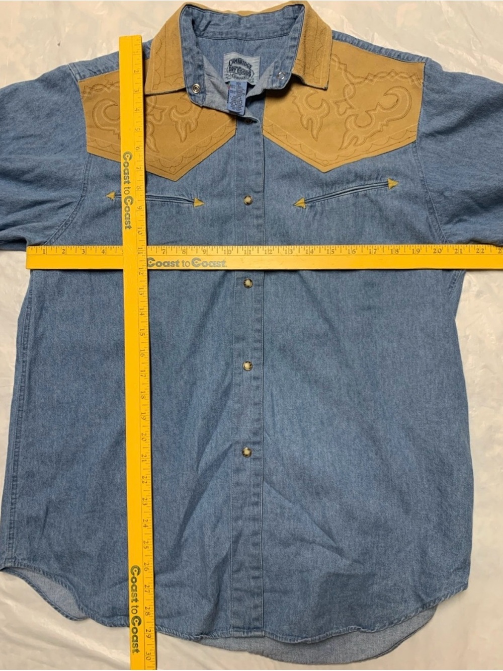 Vintage 90s Denim & Suede Pearl Snap Cowgirl Western Oversized Rodeo Shirt - Picture 4 of 5